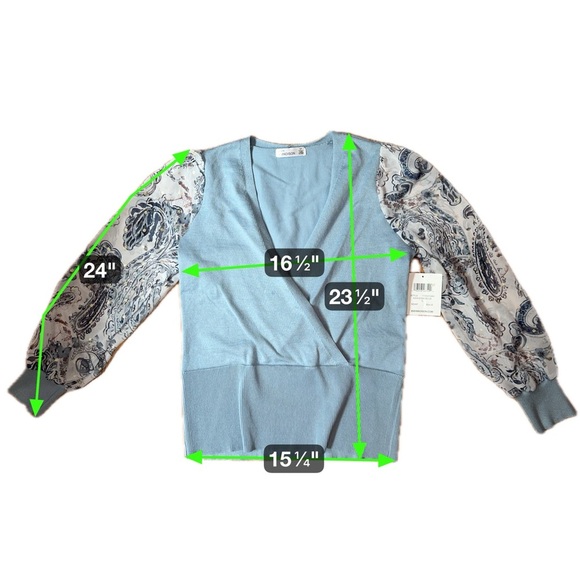 89th + Madison Ashleigh Faux Wrap Sweater Paisley Chiffon Sleeve Size Small NWT - Picture 10 of 12